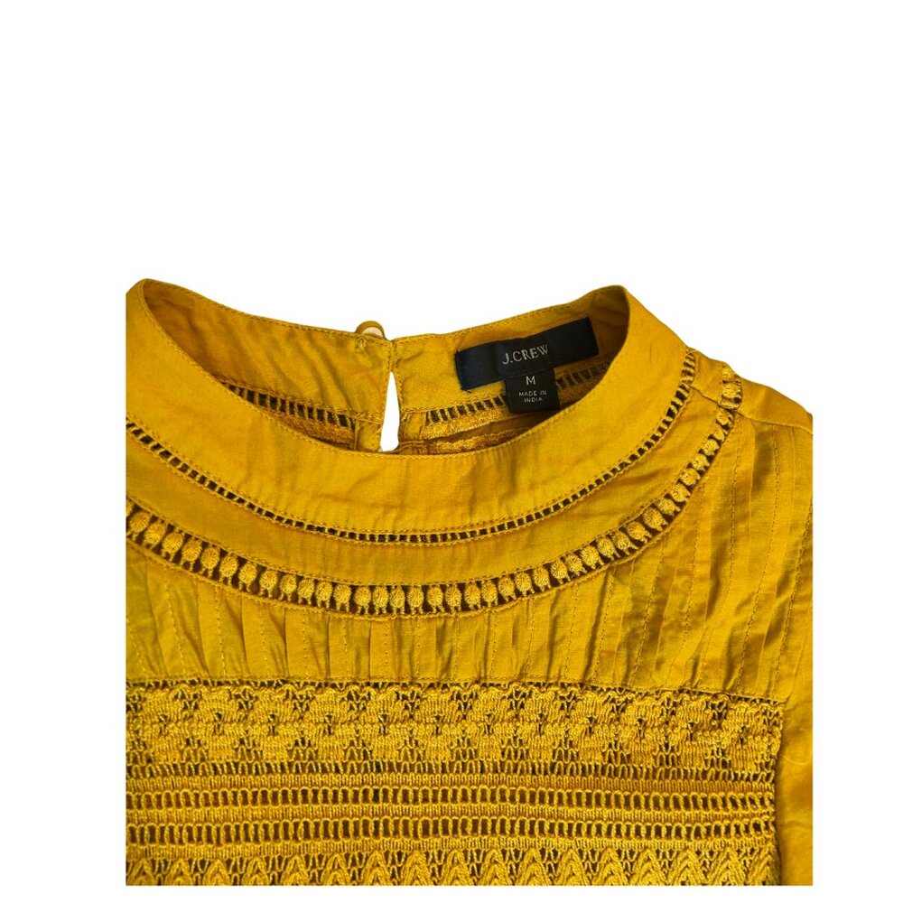 J CREW Flutter Sleeve Crocheted Lace Top in Bronzed Ochre Mustard Boho Medium - Picture 4 of 8